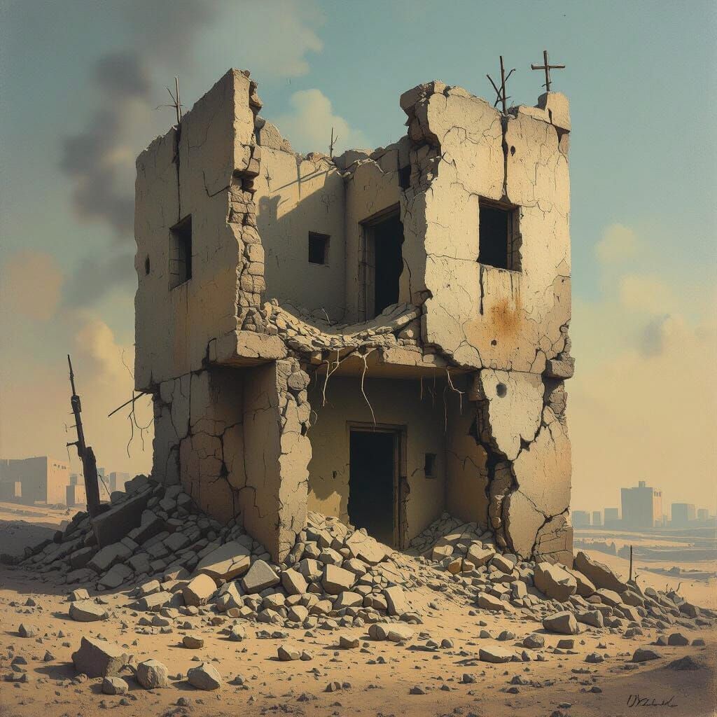 Surreal Painting of Gaza's Decay and Desolation