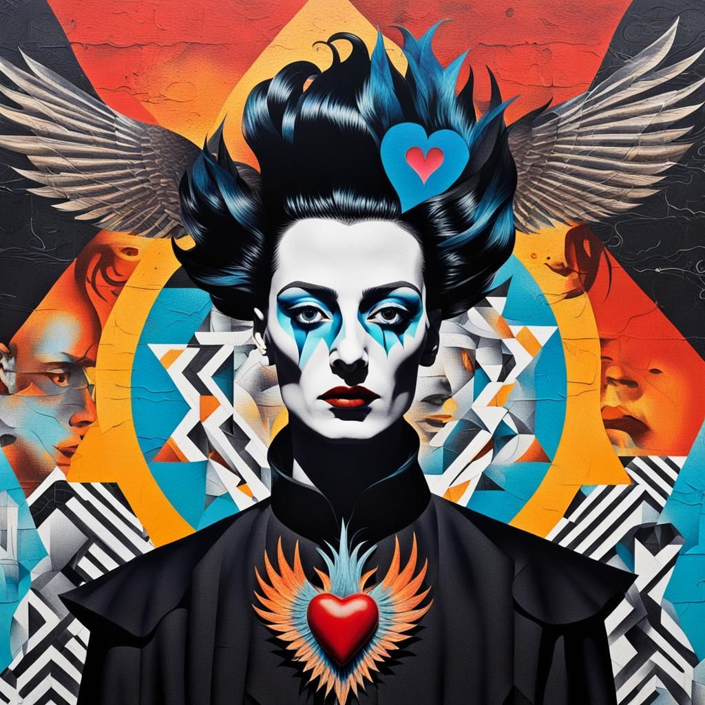 Gothic Street Art Mural with Flaming Heart