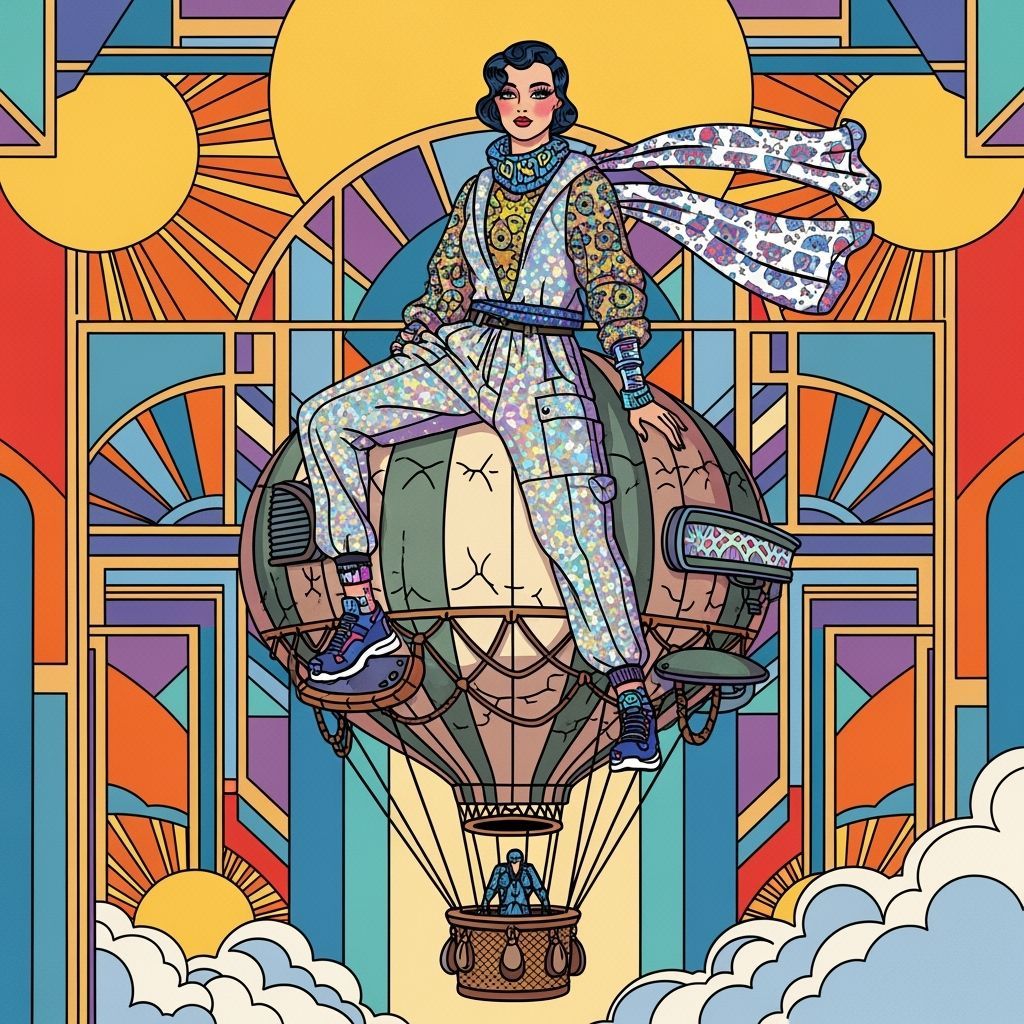 Pin-Up Girl on Steampunk Balloon in Pop Art Style