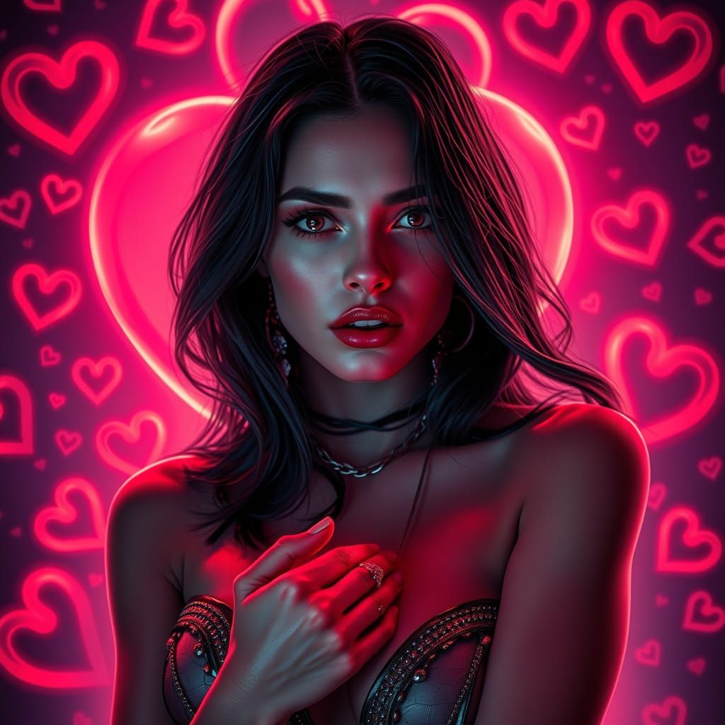 Neon Pin-Up with Infinity Hearts