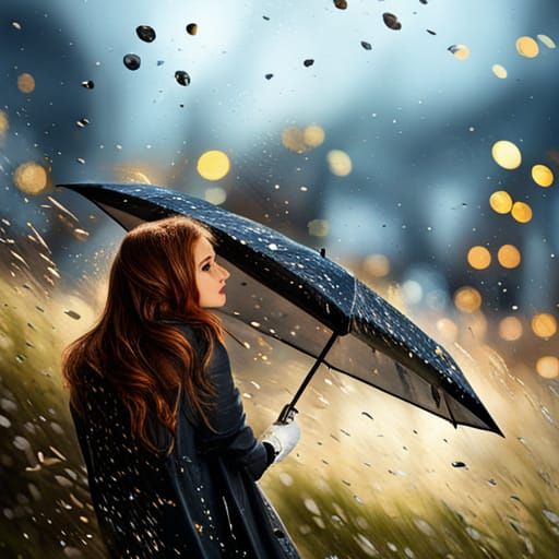 Glitter Rain on Umbrella: AI Generated Image
