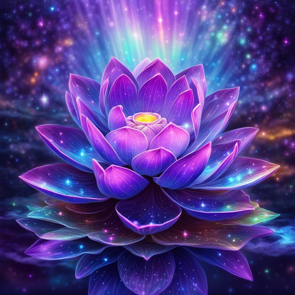 Shining Glass Lotus: Holographic Cosmic Illustration