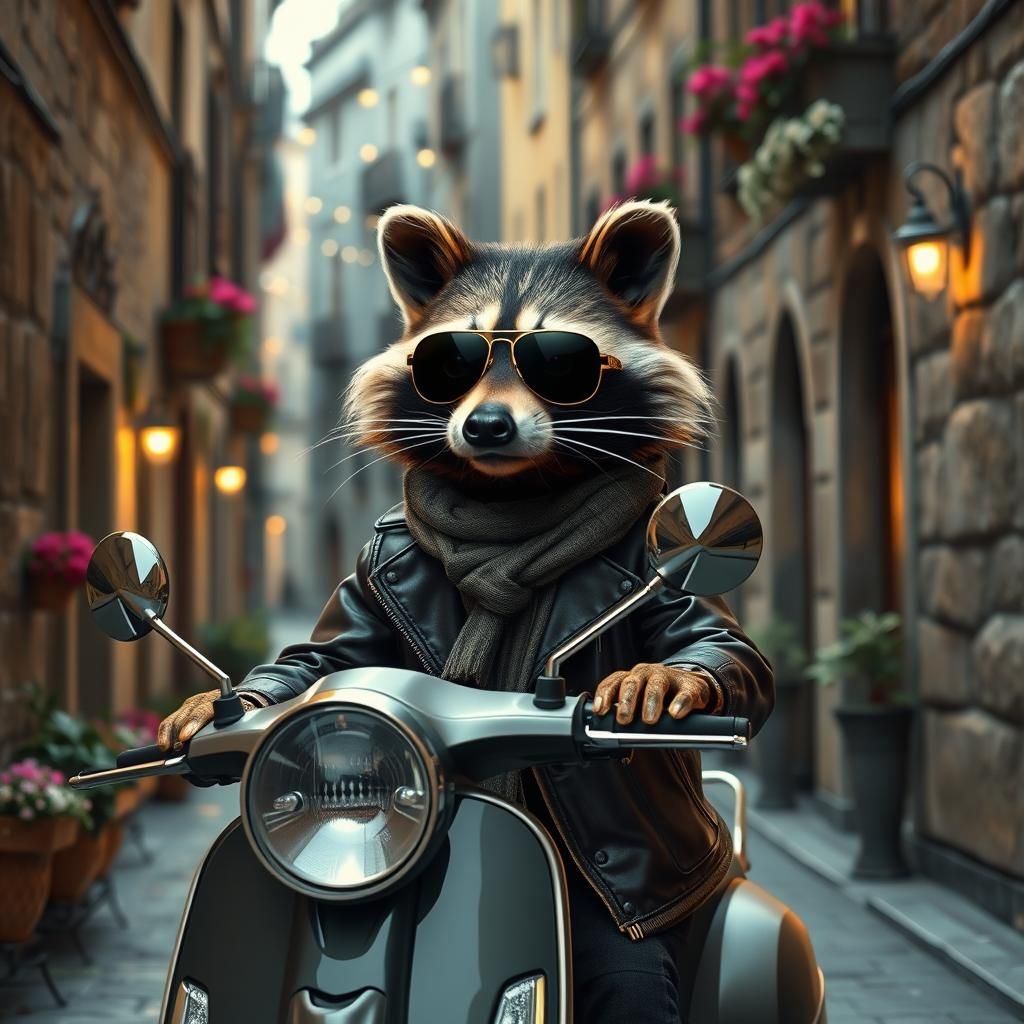 Raccoon's Italian Adventure on a Vintage Vespa