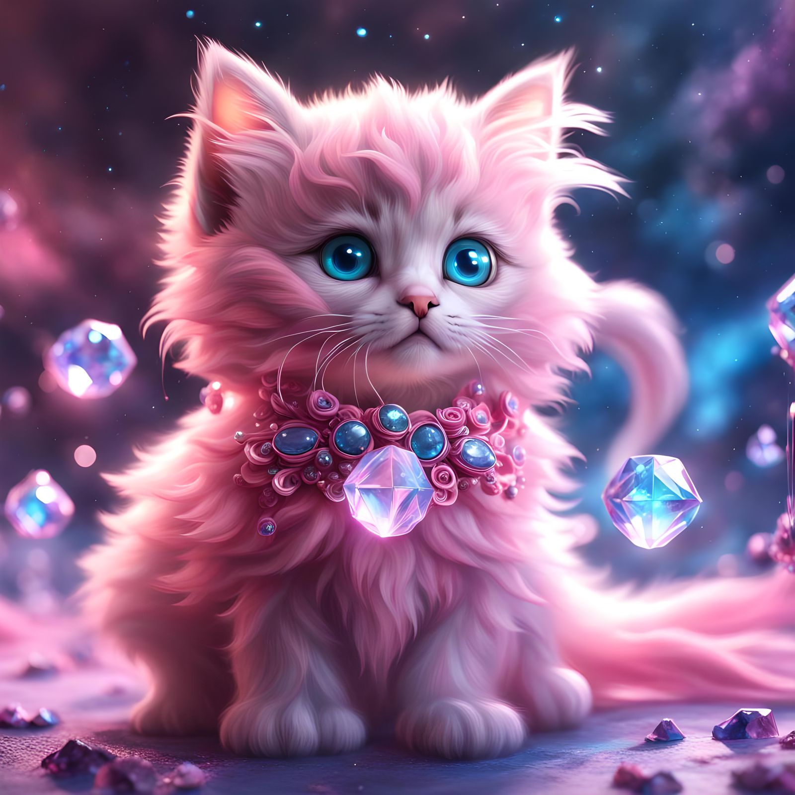 Heavenly Kitten with Galaxy Eyes and Crystalline Bow
