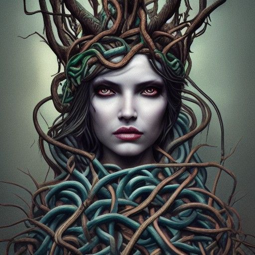 Dark Snake Goddess Portrait in a Realistic Style