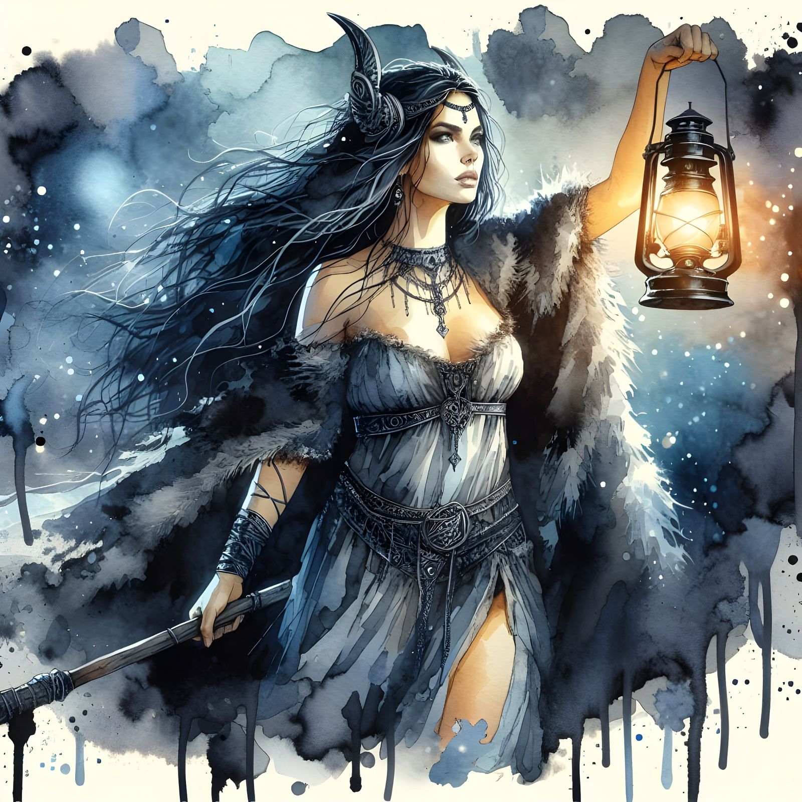 Moonlit Norse Goddess Amidst the Moorland