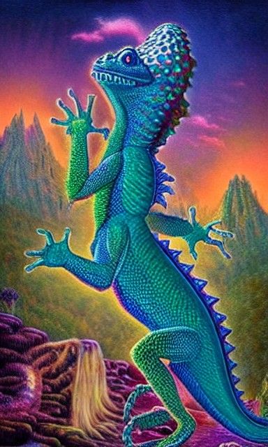 Ethereal Fantasy Landscape with Lizard Wizard