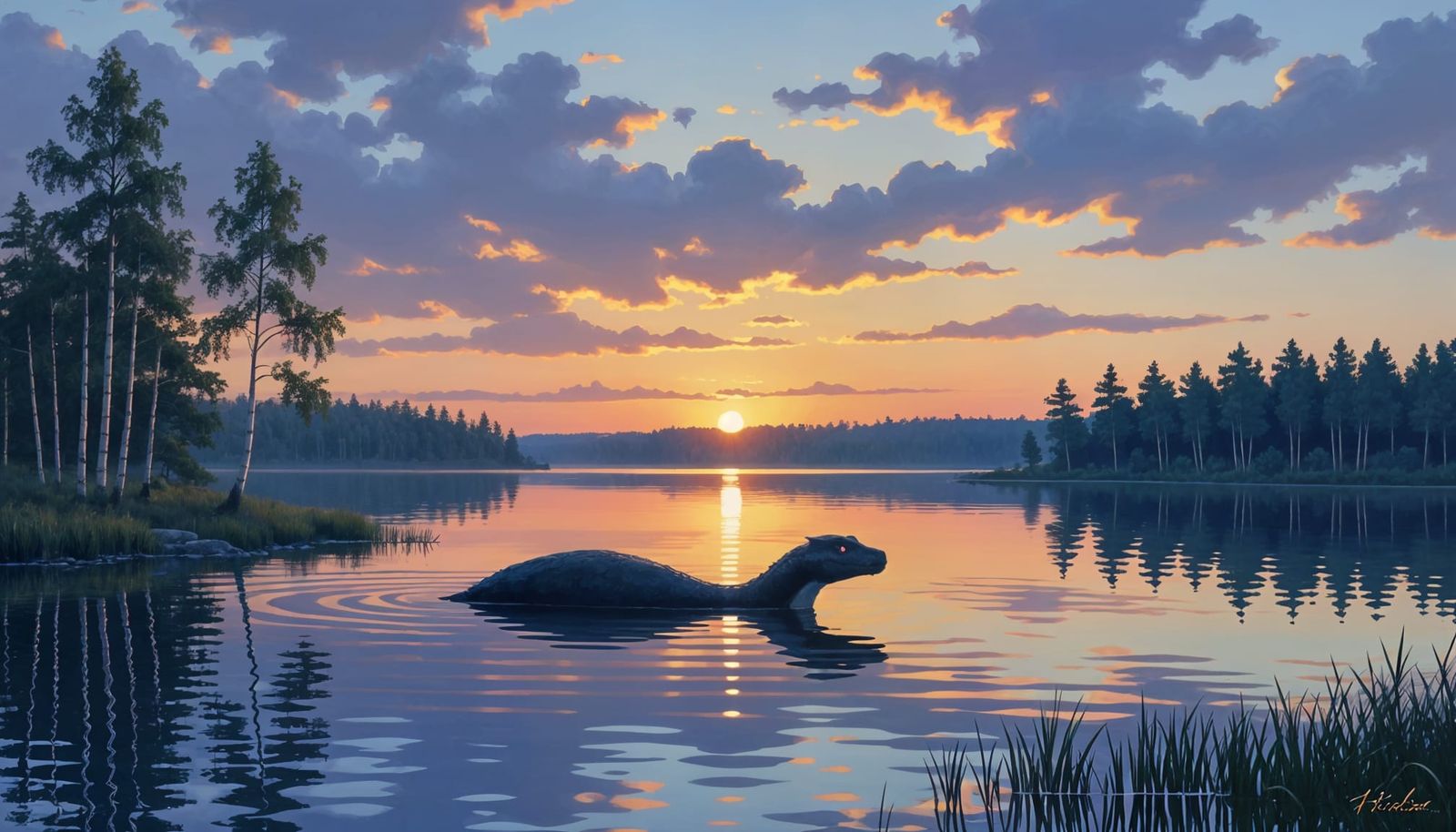 Nessie in Birch Forest, Oil Painting by Levitan Style