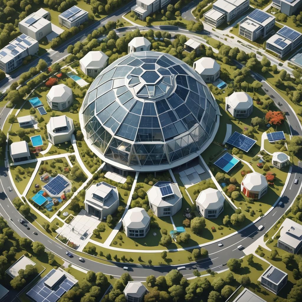Technicolor Geodesic Dome Hospital in Surreal Isometric View