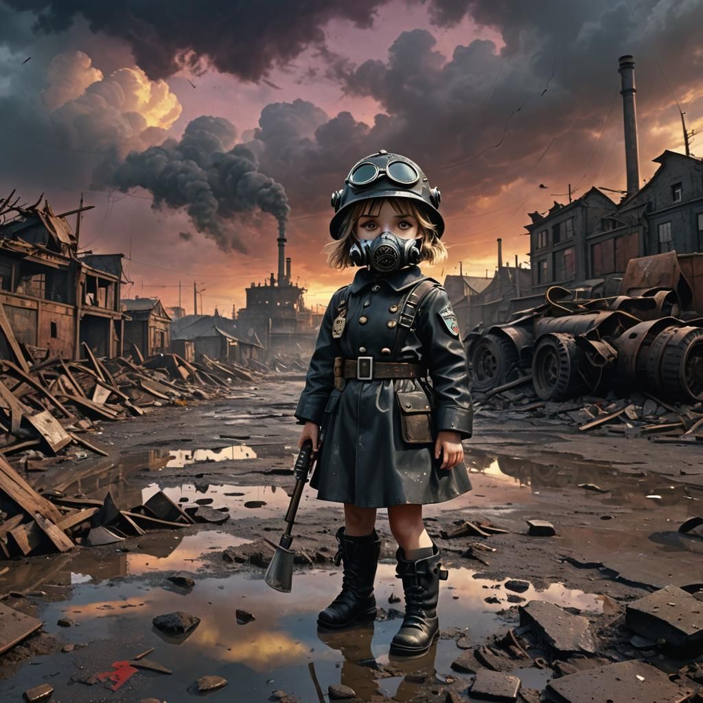 Dieselpunk World War 2 Wasteland with Girl and Panzer