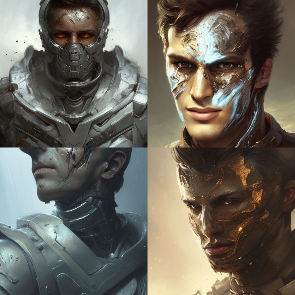 Sci-Fi Warrior with Scars in Oil Painting Style