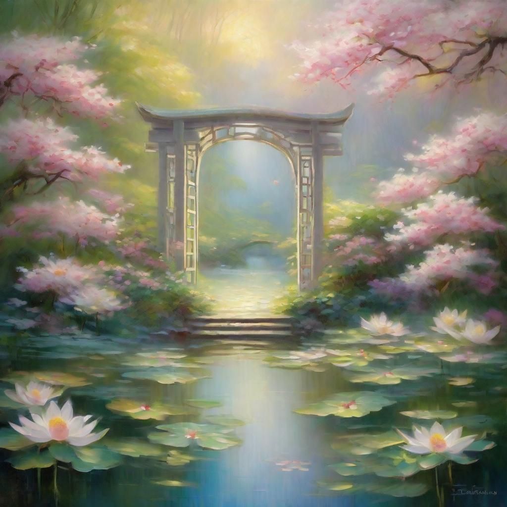 Whimsical Japanese Paradise Gate in Golden Light