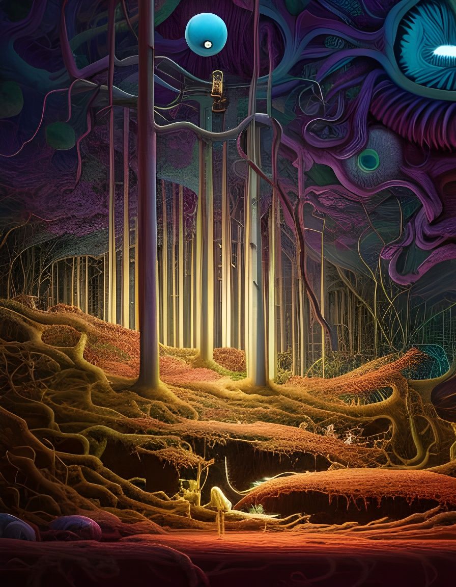 Bioluminescent Piano in Grotesque Floral Collage