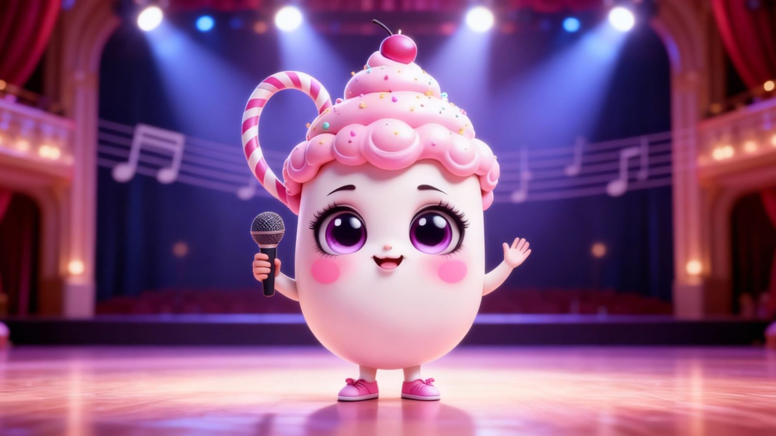 Adorable Chibi Milkshake Character Dancing by Ice Cream Truc...