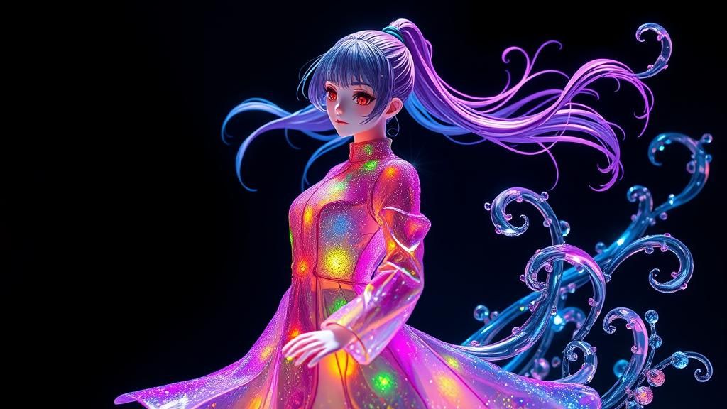 Anime Girl Glass Sculpture in Shonen Style