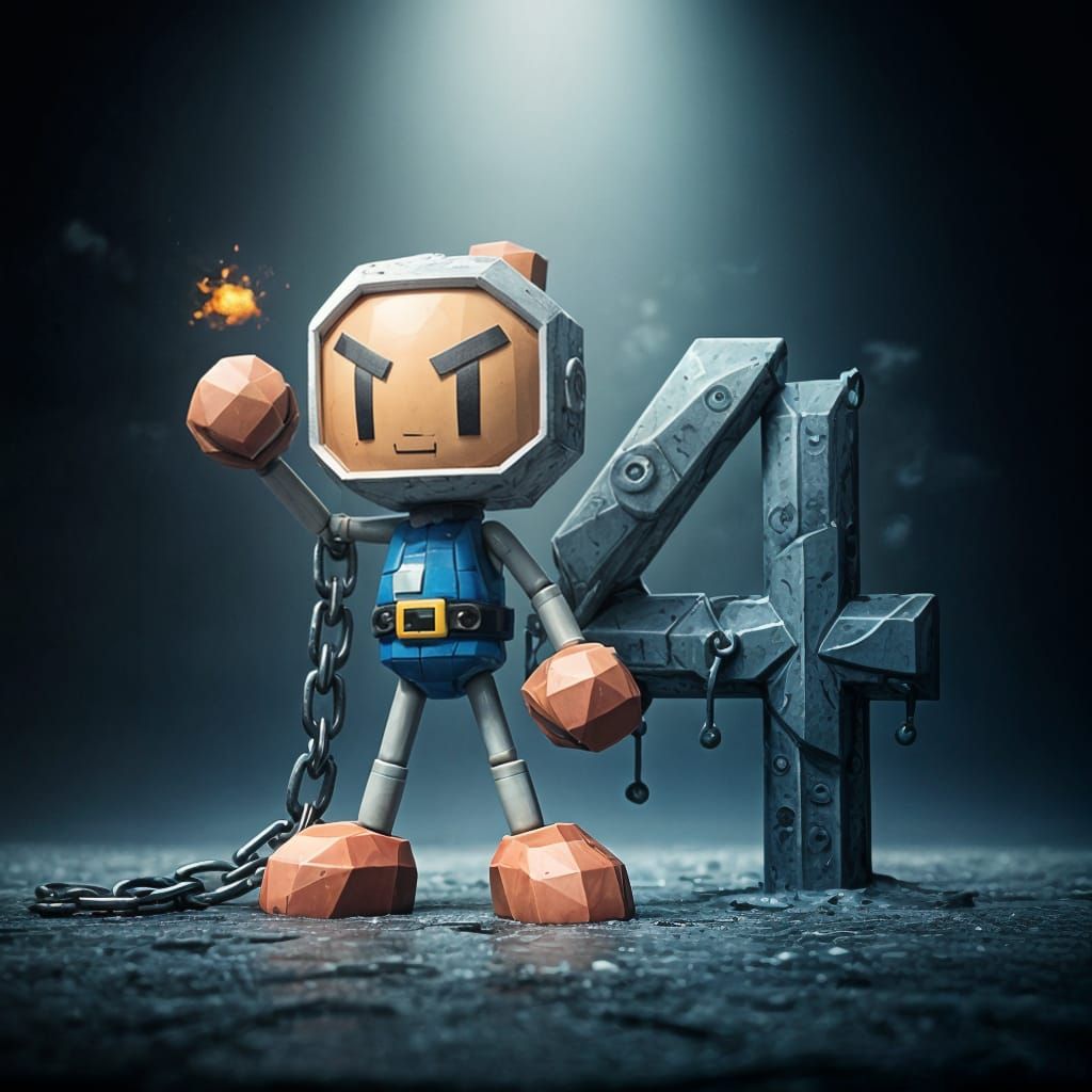 Bomberman Origami Papercraft with Distorted Number 64