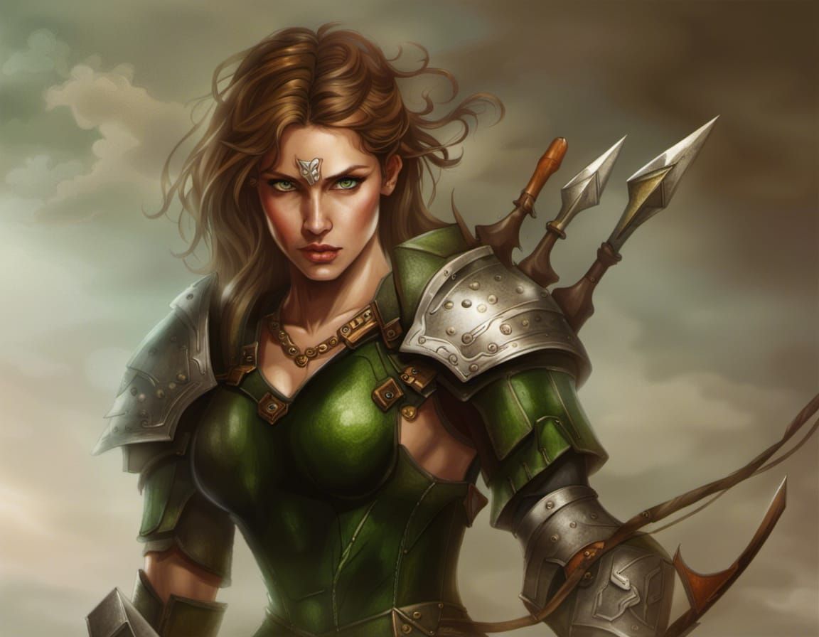 Fierce Female Centaur Archer with Green Eyes