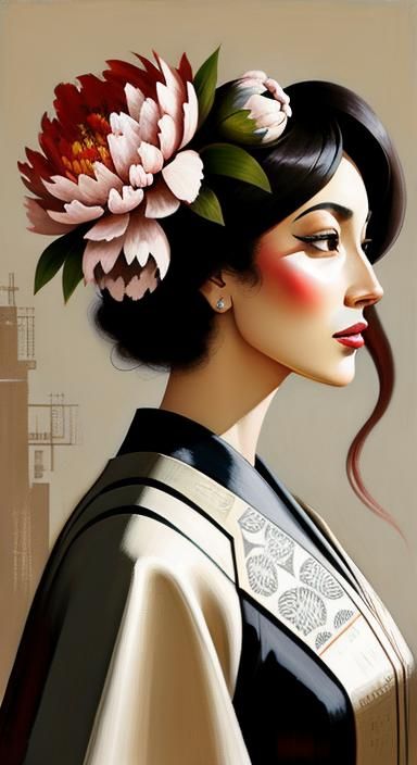 Edo Minimalism Robot Queen with Peonies