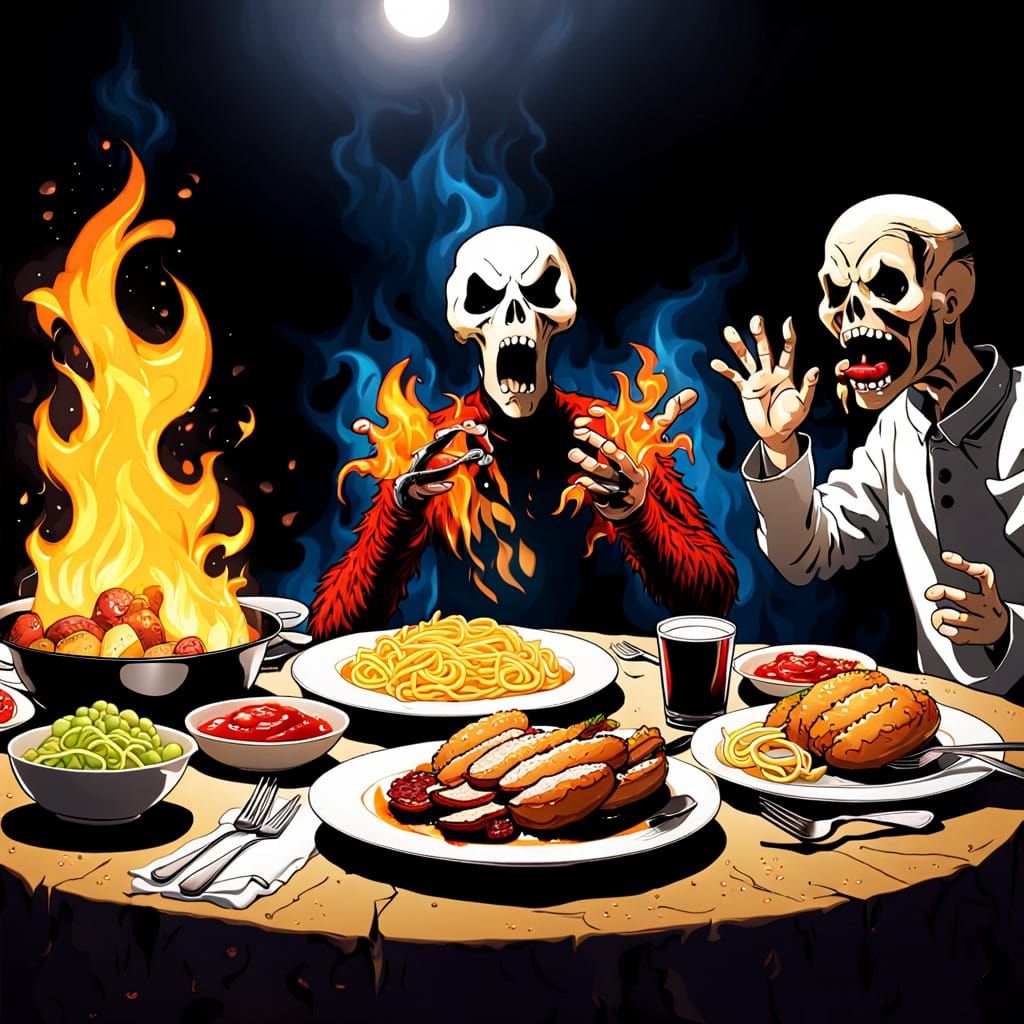 Dark Fantasy Still Life of Burning Chicken