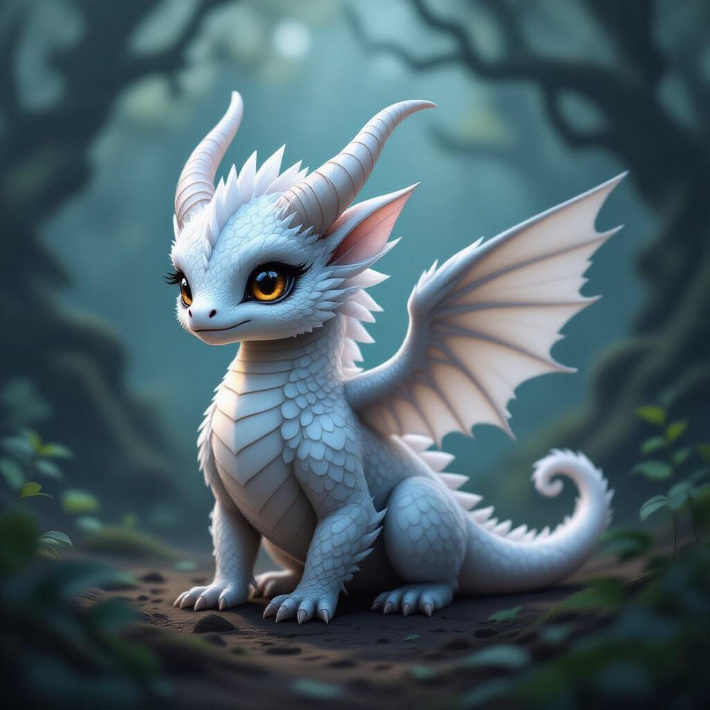 Fantastical Feathered Dragon in Misty Forest Digital Art