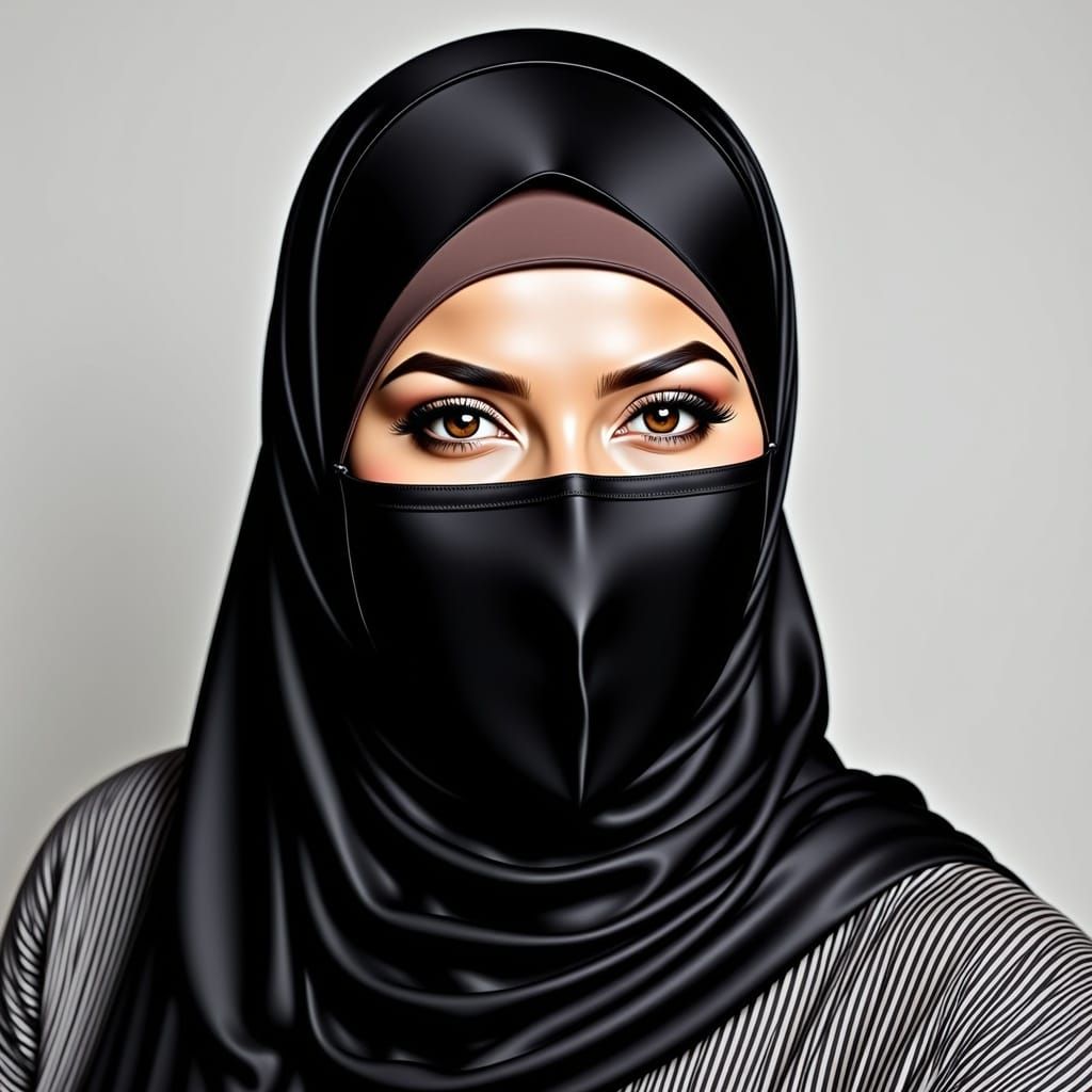 A Hijabi Woman in Traditional Dress, Masked by Her Headscarf