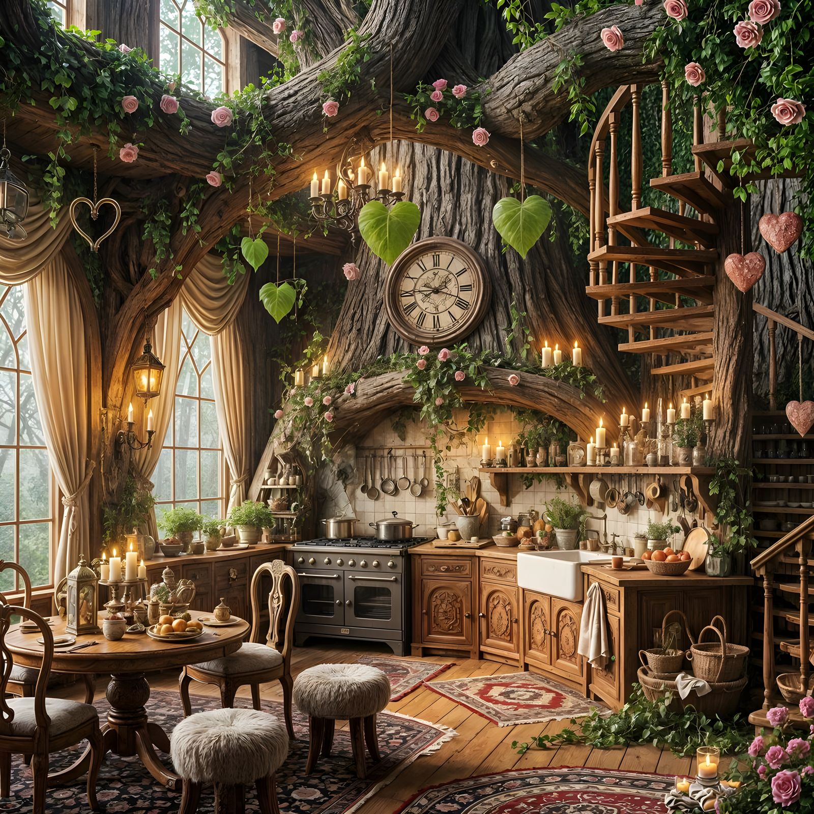 Enchanting Tree Trunk Kitchen in Whimsical Fairy Tale Style