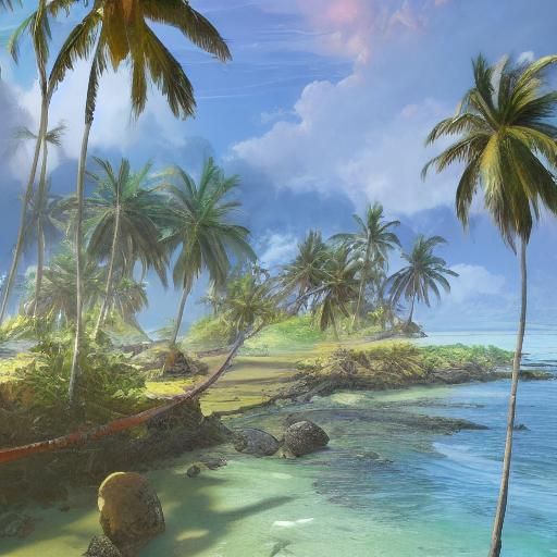 Coconut Palm Portrait on Deserted Beach