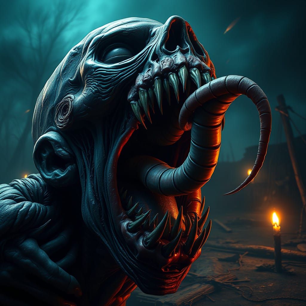 Grotesque Zombie Horror in Dark Gothic Surrealism