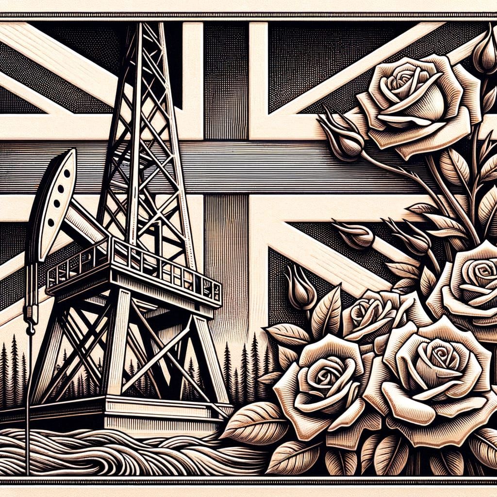 Alberta Oil Rig with British Columbia Union Jack Art