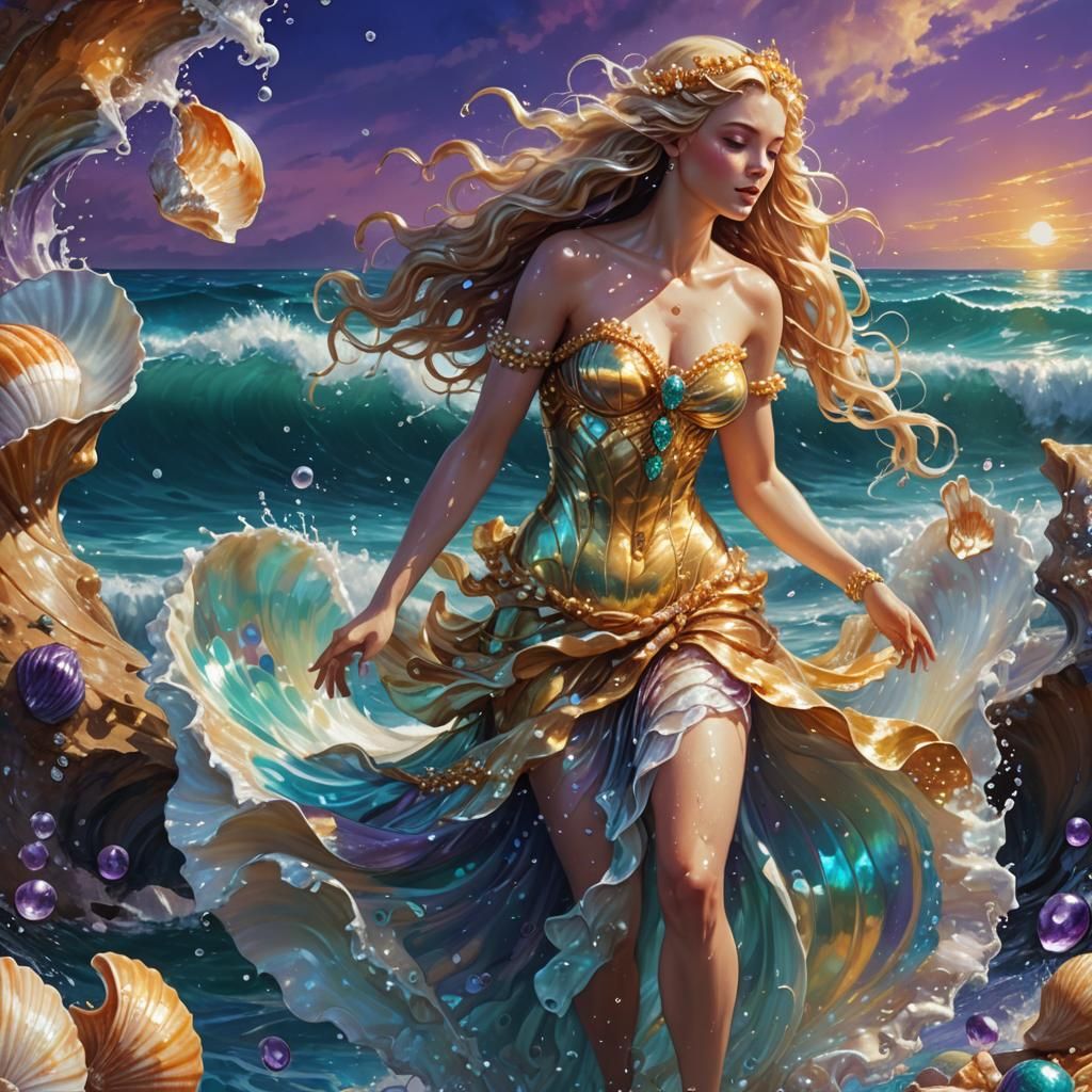 Aphrodite Emerges from Seashell: Fantasy Art