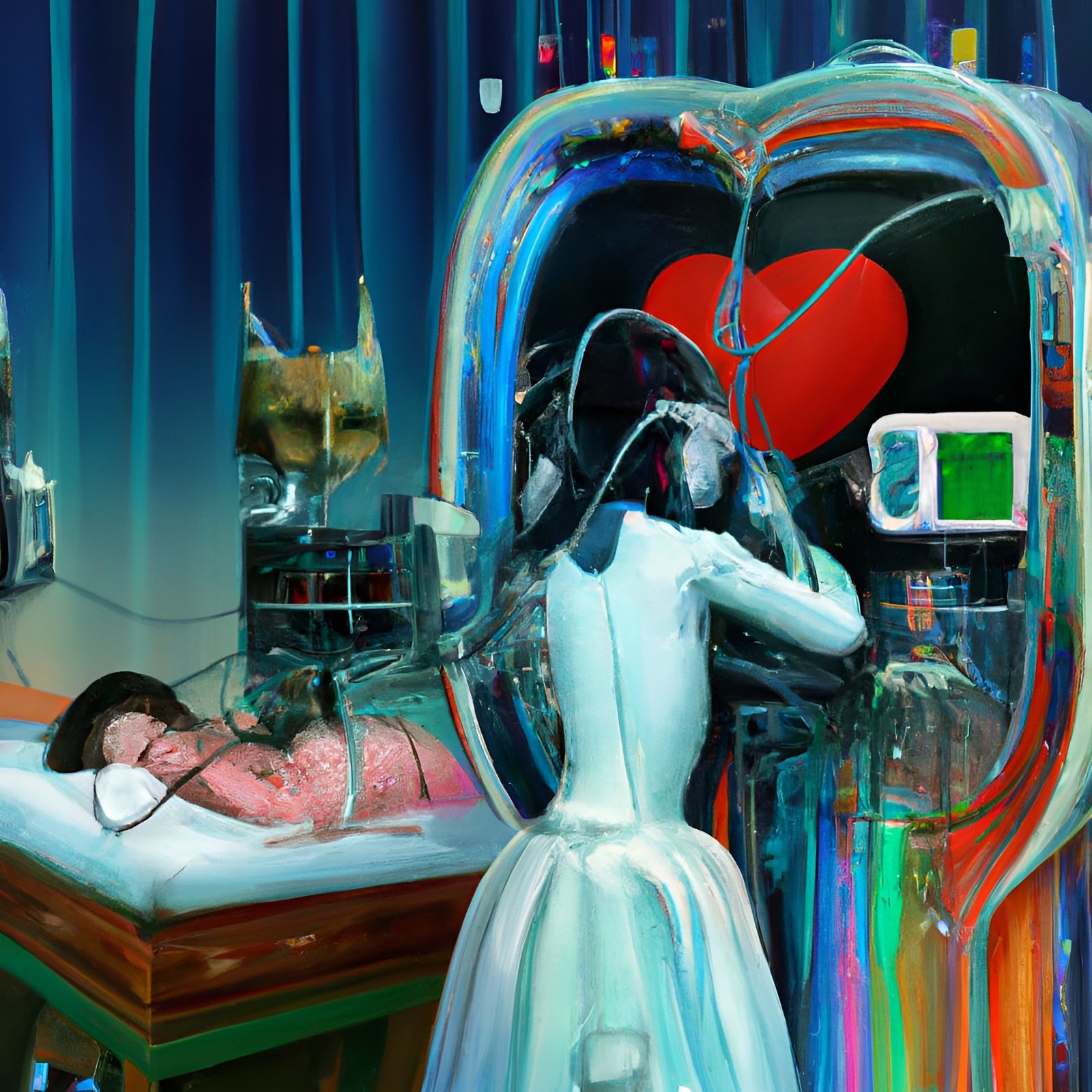 Cyberpunk Lunatic Asylum with Assisting Robots