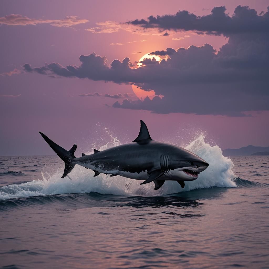 Megalodon Shark Breaches Near Rhode Island at Sunset