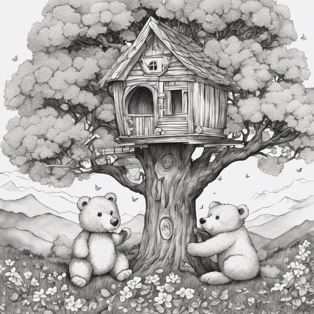 Fluffy Teddy Bear Pen and Ink Drawing