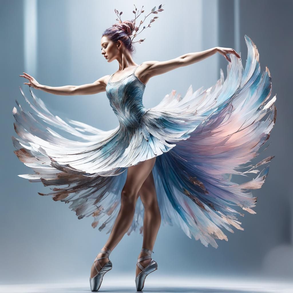 Metal Ballet Dancer Sculpture in Watercolor Style