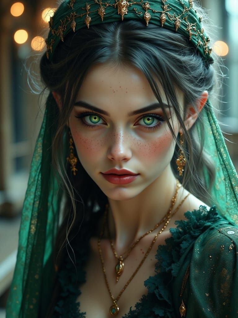 Enchantress in Dark, Hyperrealistic Portraiture