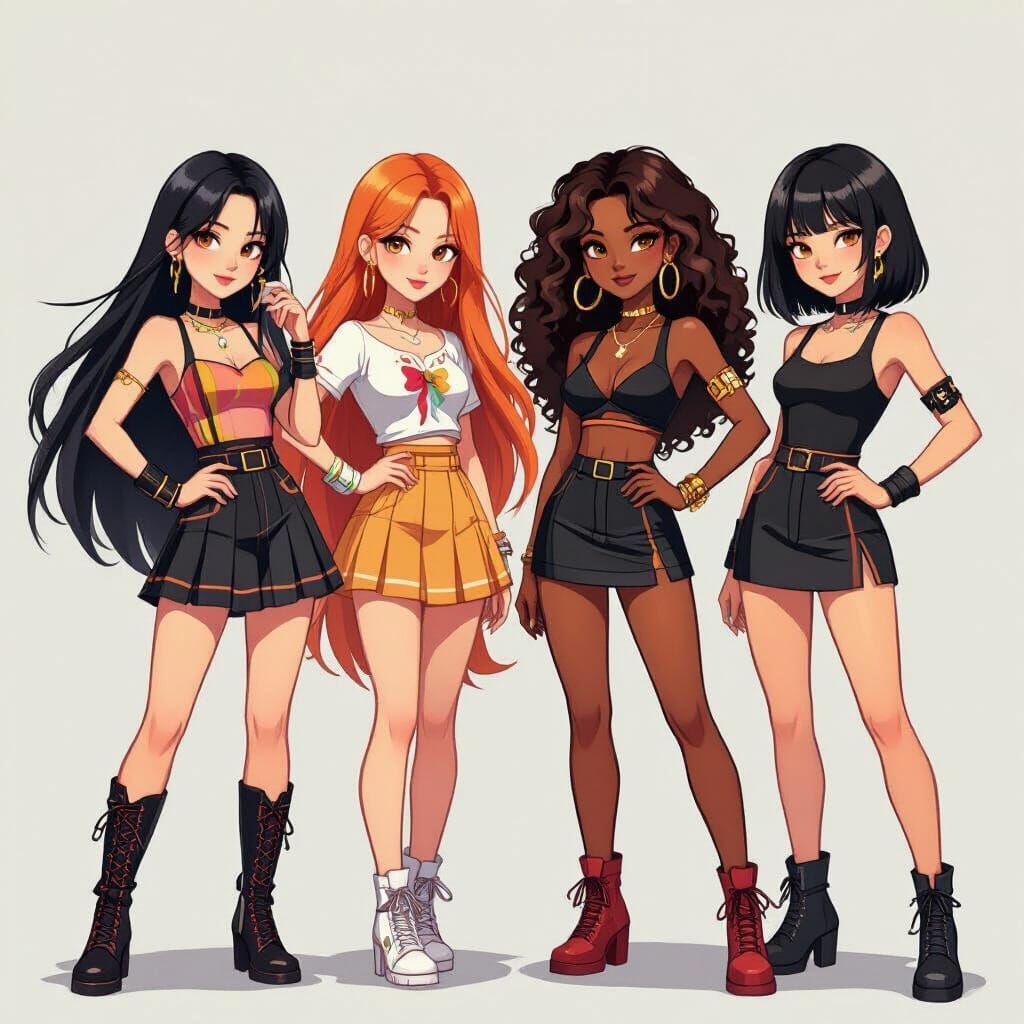 Dynamic K-Pop Girl Group Inspired by Vibrant Illustration