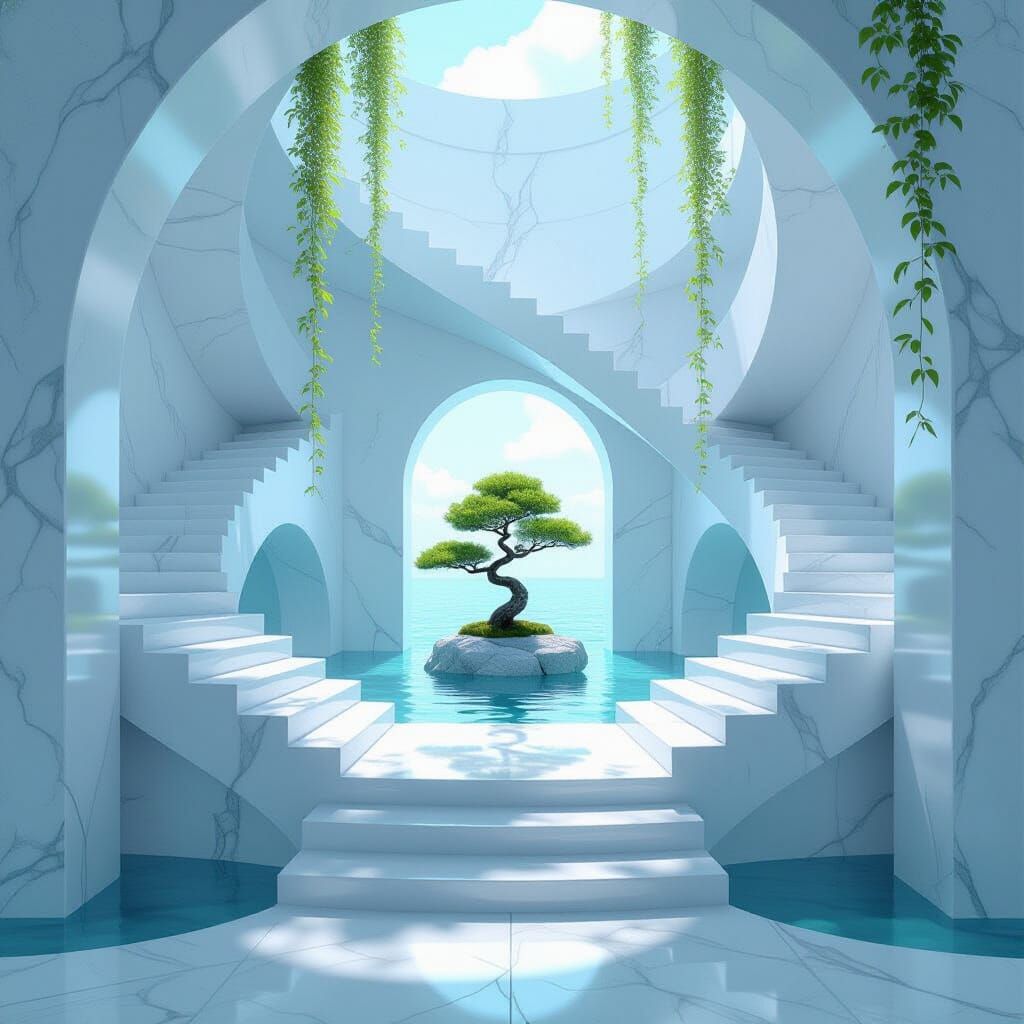 Surreal Marble Staircase Maze in Alternate Dimension