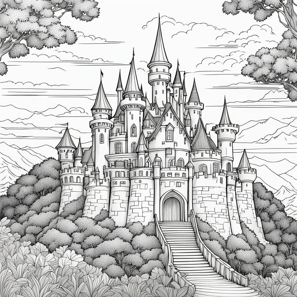 Anime Fairytale Castle Coloring Page Line Art