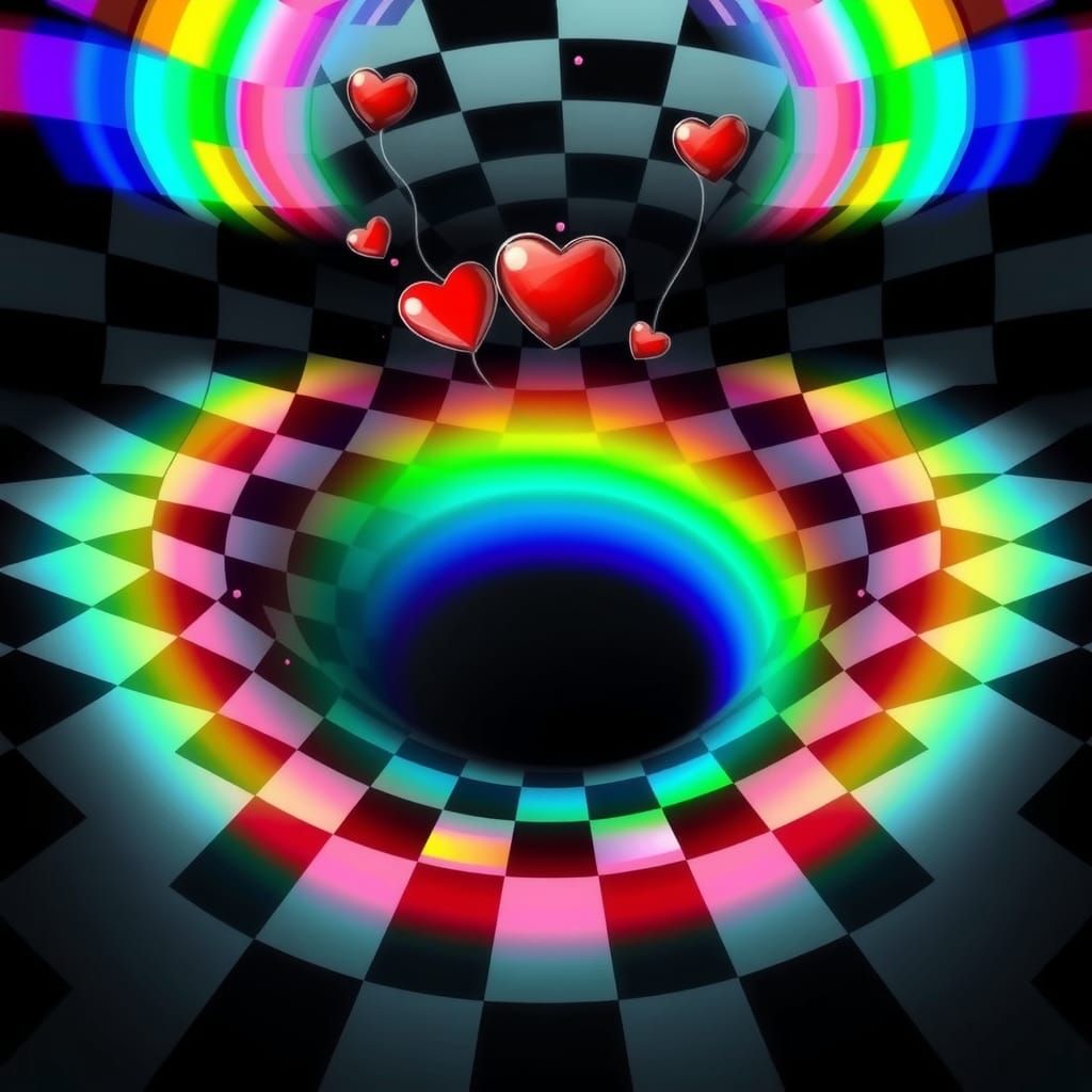 Rainbow Checkerboard Floor with Optical Illusion Effect