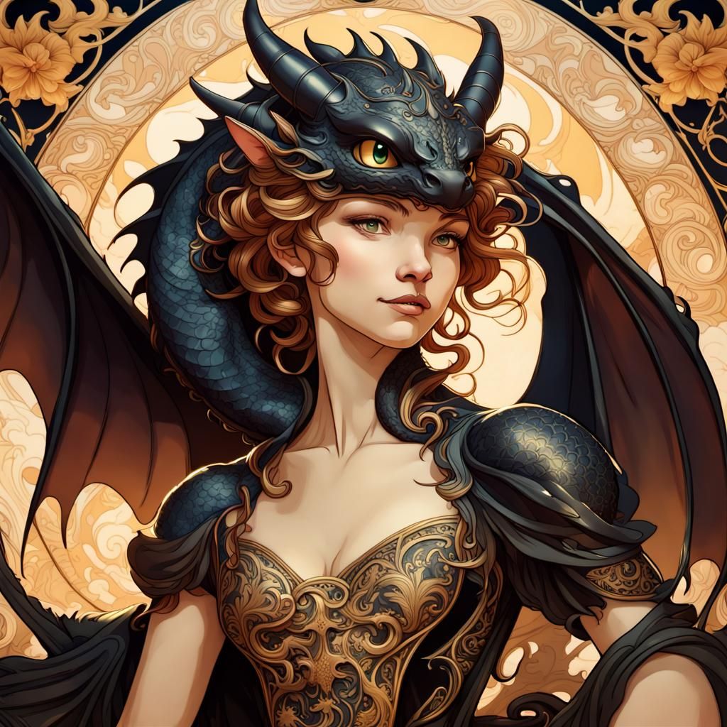 Toothless the Dragon in Art Nouveau Style