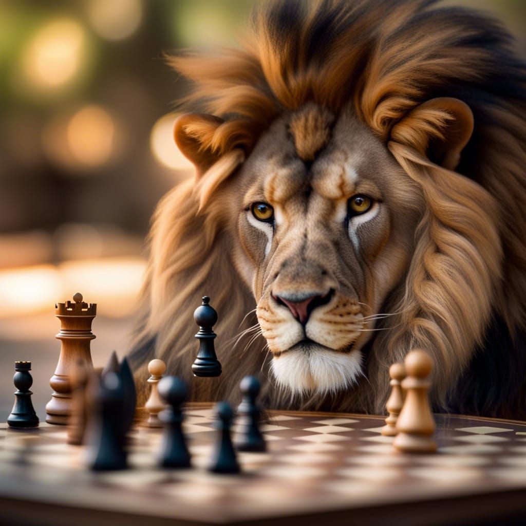 Lion Engaged in Chess: Professional Photography