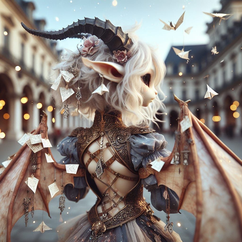 Anthropomorphic Dragon in Plaza with Runes and Armor