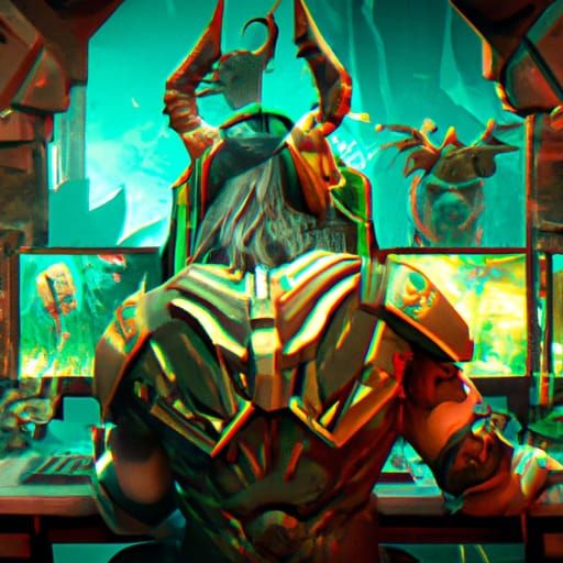 King Plays Computer Game in Detailed Digital Art