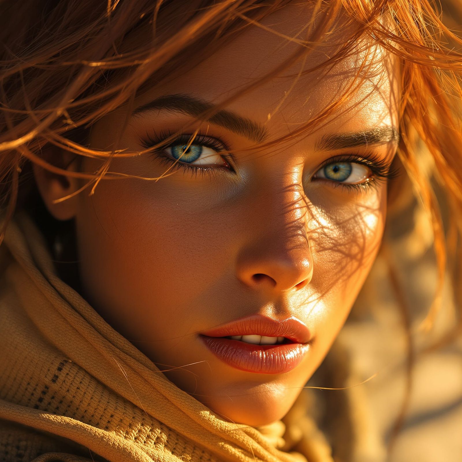 Fremen Woman Portrait with Blue Eyes and Red Hair