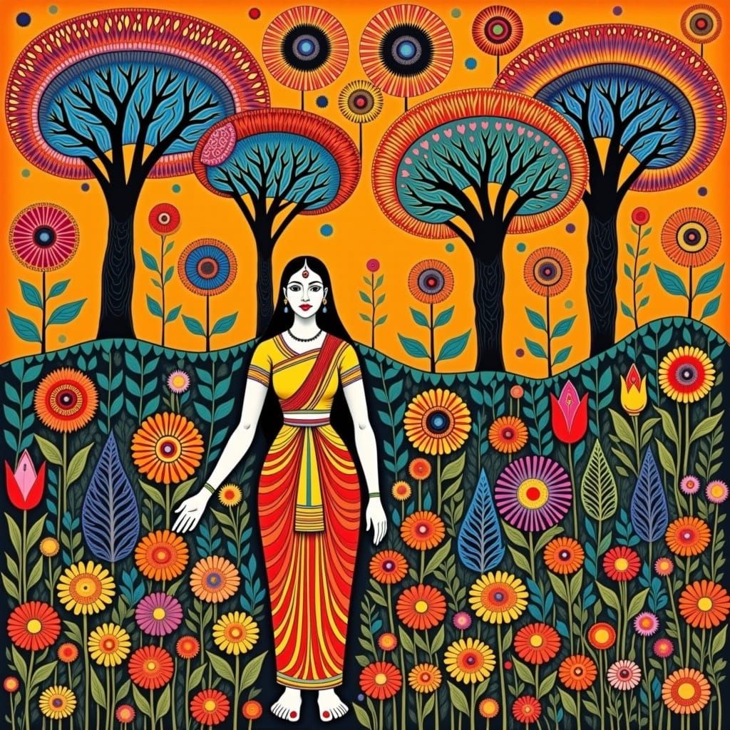 Indian Folk Art Scene in Pattachitra Style