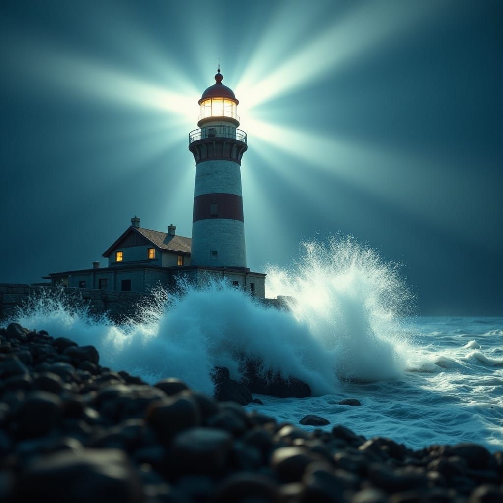 Stormy Lighthouse Scene in Hyper-Realistic Style
