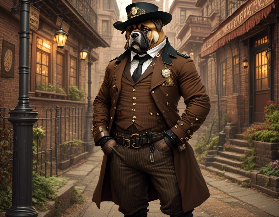 Steampunk Mastiff Detective in Victorian Setting
