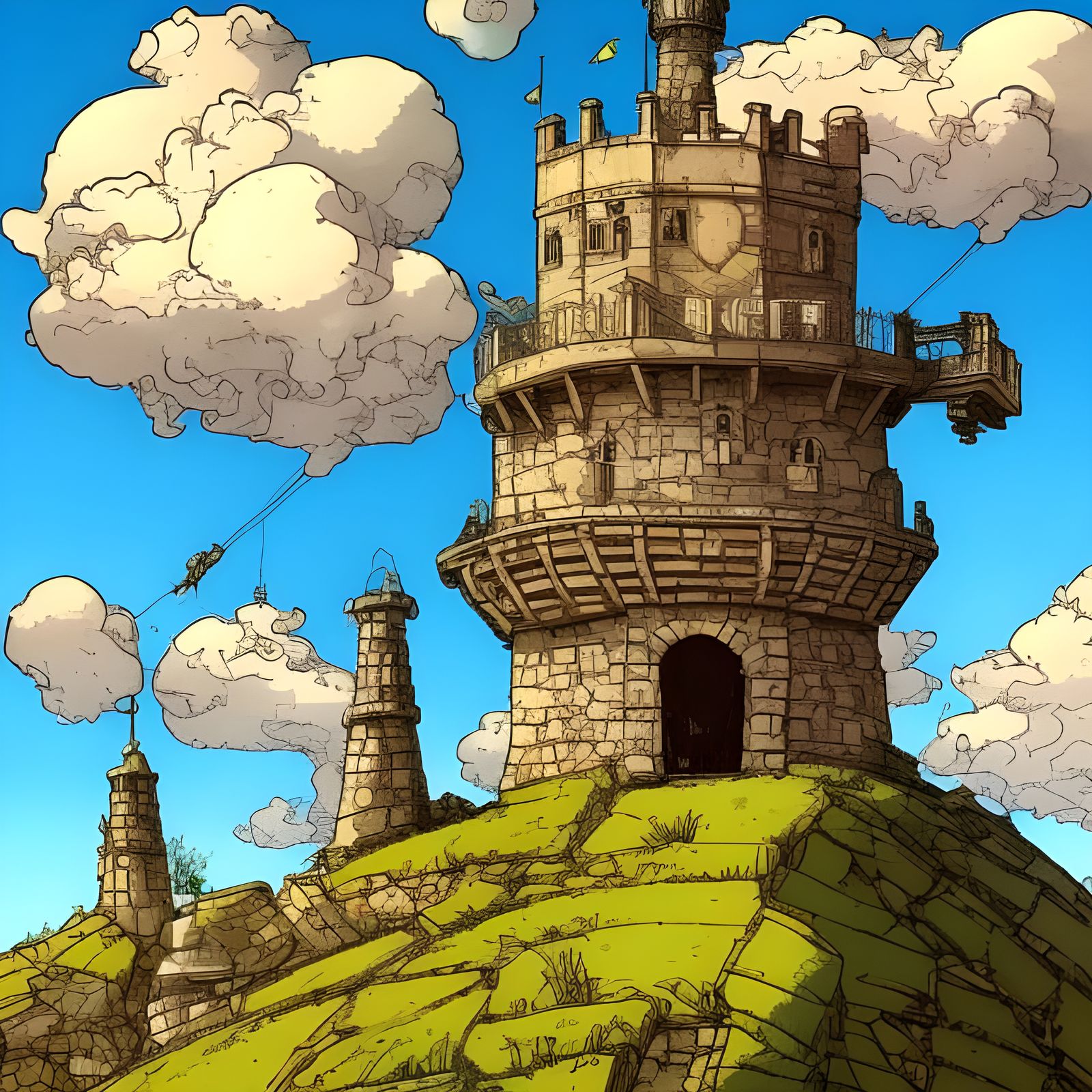 Medieval Watchtower Overlooking Wheat Fields