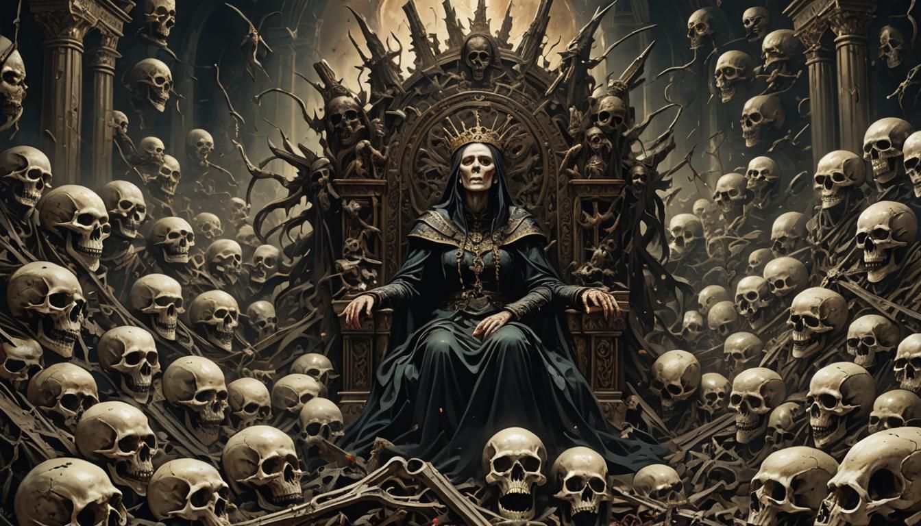 Loviatar Enthroned Amid Torment: A Matte Painting