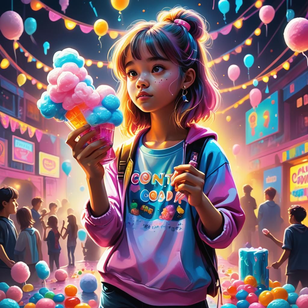 Teenager with Cotton Candy Soda at Pop Concert